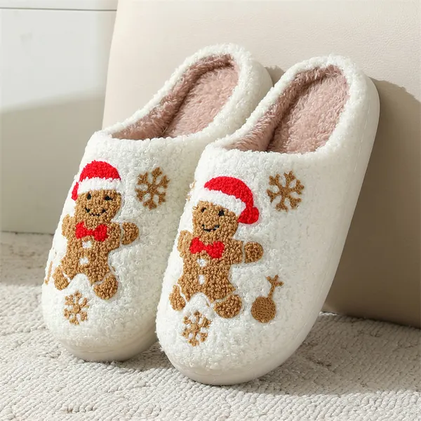 Snowflake Gingerbread Plush House Slippers
