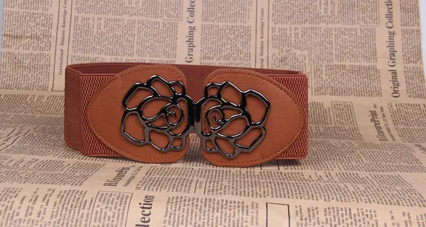 Flower Buckle Wide Elastic Belt