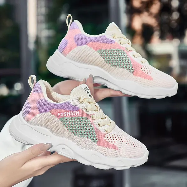 Colorblock Mesh Lace-Up Sneakers