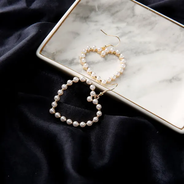 Peach Heart Faux Pearl Earrings
