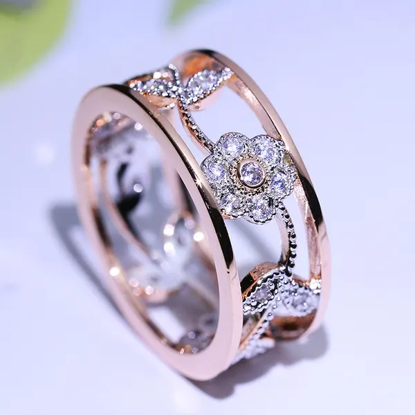 Diamond Flower and Vine Leaf Ring