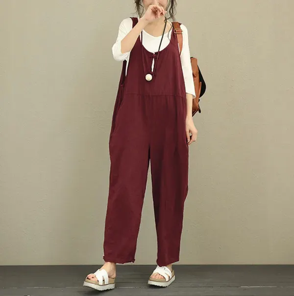 Loose Cotton-Blend Bib Trousers