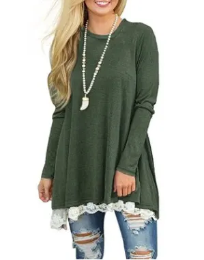 Lace-Trim Long-Sleeve T-Shirt Dress