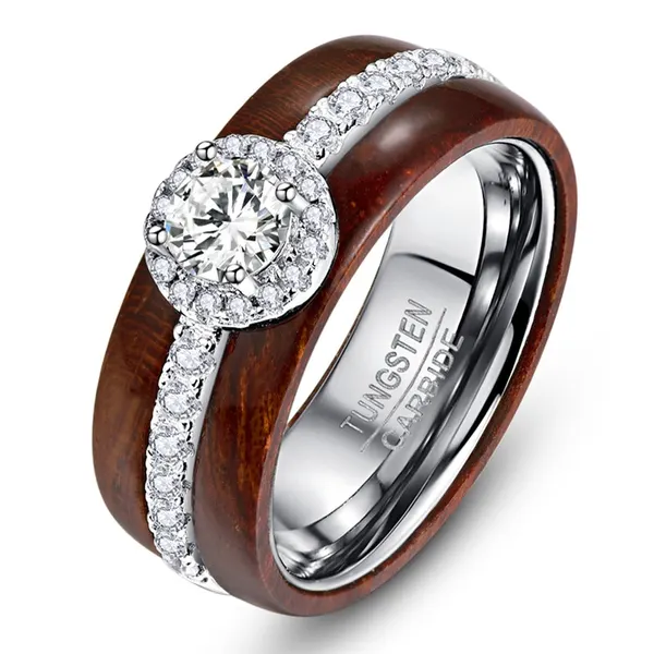 Wooden Inlay Tungsten Carbide Ring
