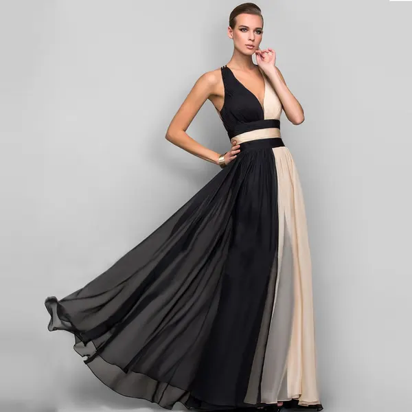 V-Neck Open-Back Long Dress