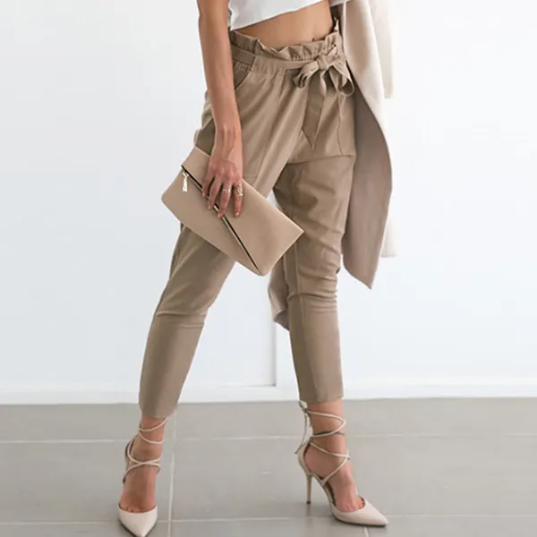 Slim-Cut Polyester Trousers