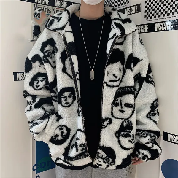Cartoon Print Zip-Front Coat