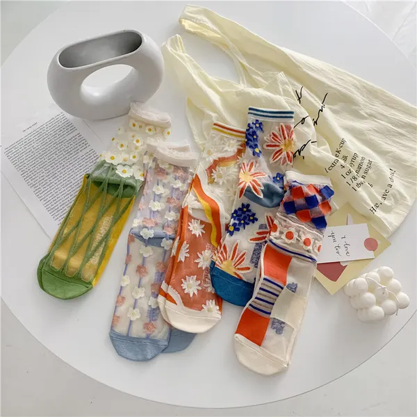 Sheer Daisy Dot Glass Silk Socks