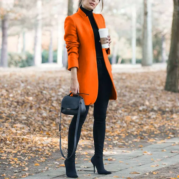 Stand-Collar Mid-Length Blazer