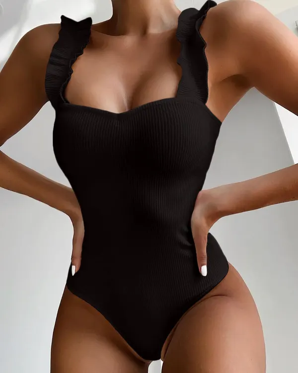 Ruffled One-Piece Swimsuit with Chest Pads