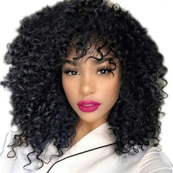 Short Curly Wig with Long Sweeping Bangs