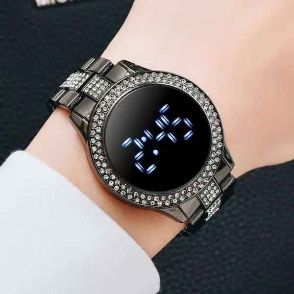 Stone-Set Round Electronic Watch