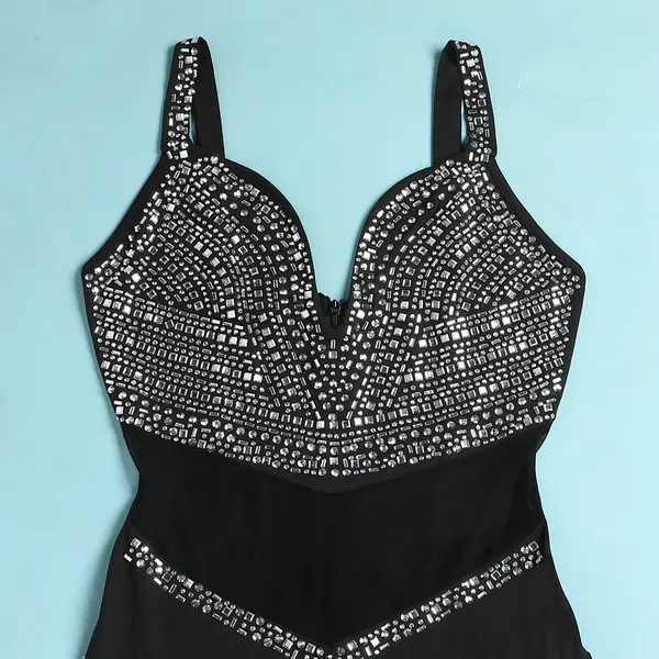 Rhinestone Deep V Jumpsuit