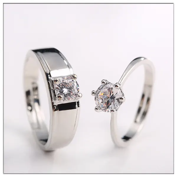 Six-Claw Simulated Diamond Couple Ring Set