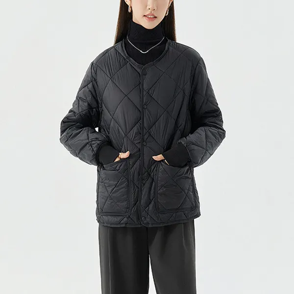 Rhombus Quilted Round-Neck Jacket