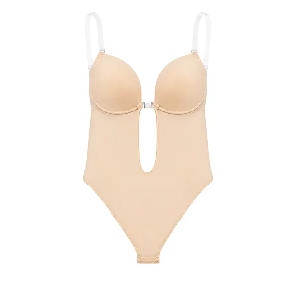 Backless Mesh Bodysuit with Clear Straps