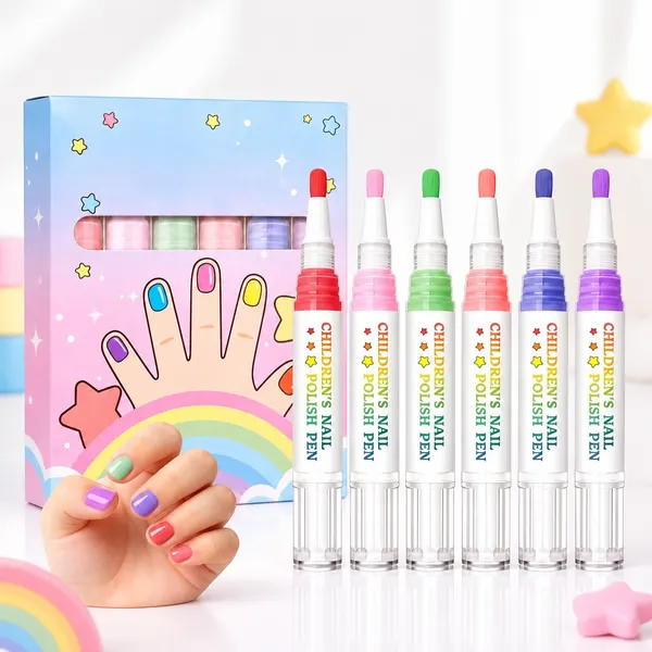 Peel-Off Nail Polish Pen Set, 6 Colors