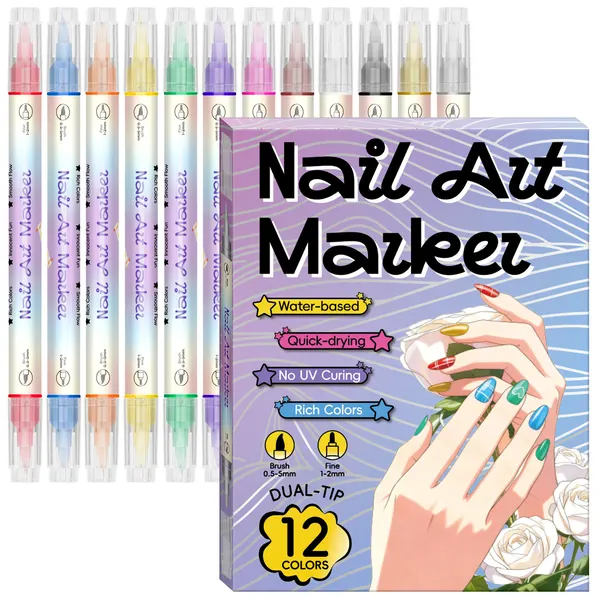 12-Piece Ultra-Fine Nail Art Pen Set
