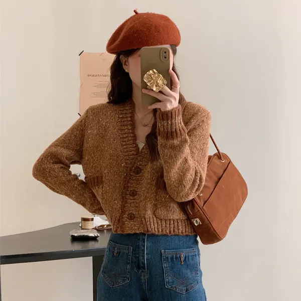 French-Style Short Knit Cardigan