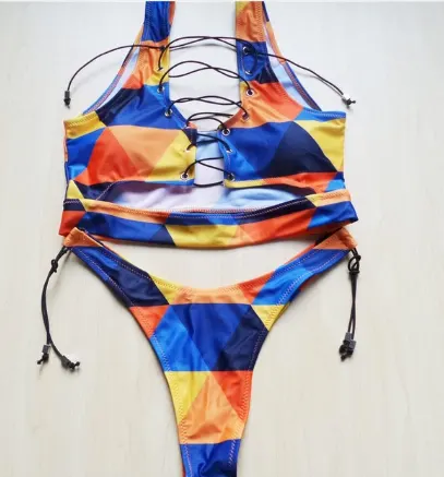 Pineapple Print Lace-Up Thong Bikini