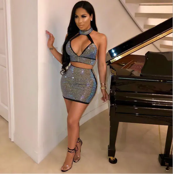 Rhinestone Two-Piece Milk Silk Set