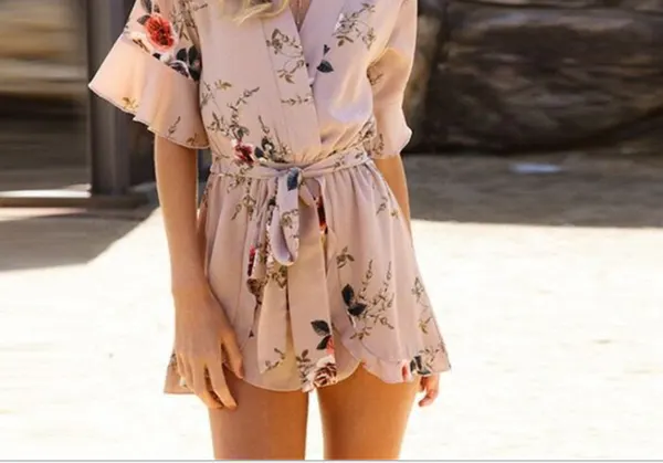Floral Print Hemp Beach Jumpsuit