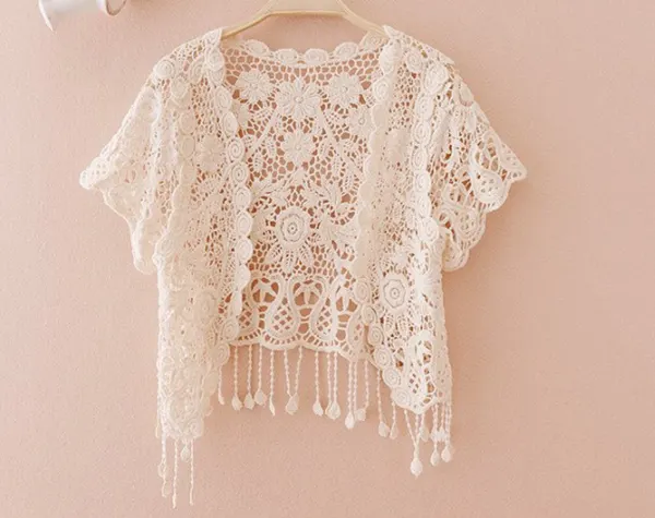 Embroidered Sheer Tassel Cardigan