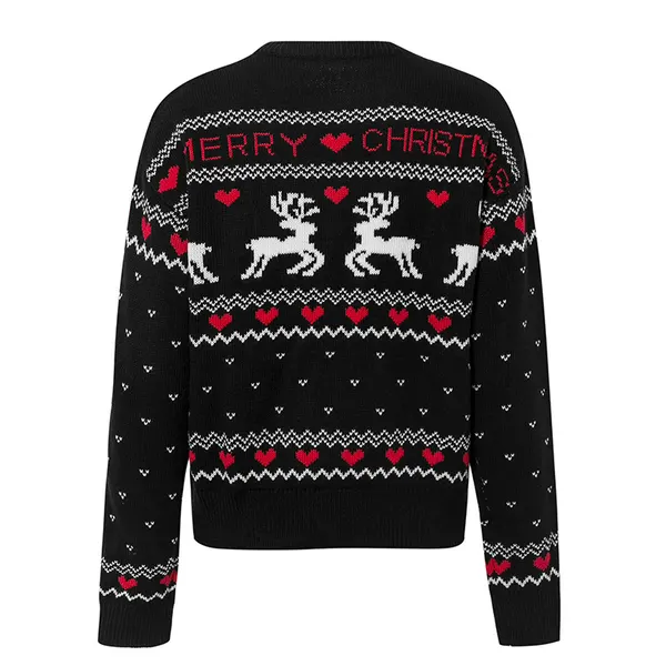 Elk and Heart Print Knit Sweater