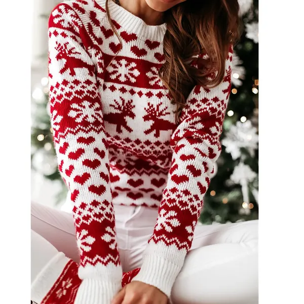 Elk and Snowflake Jacquard Christmas Sweater