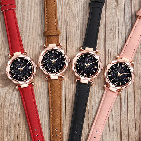 Starry Dial Rhinestone Leather Watch
