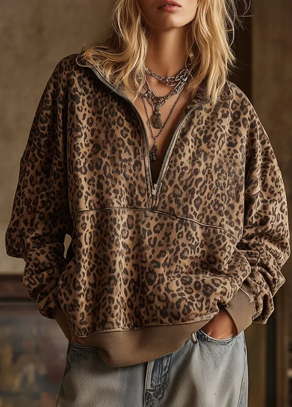 Leopard Print Zip-Up Hoodie