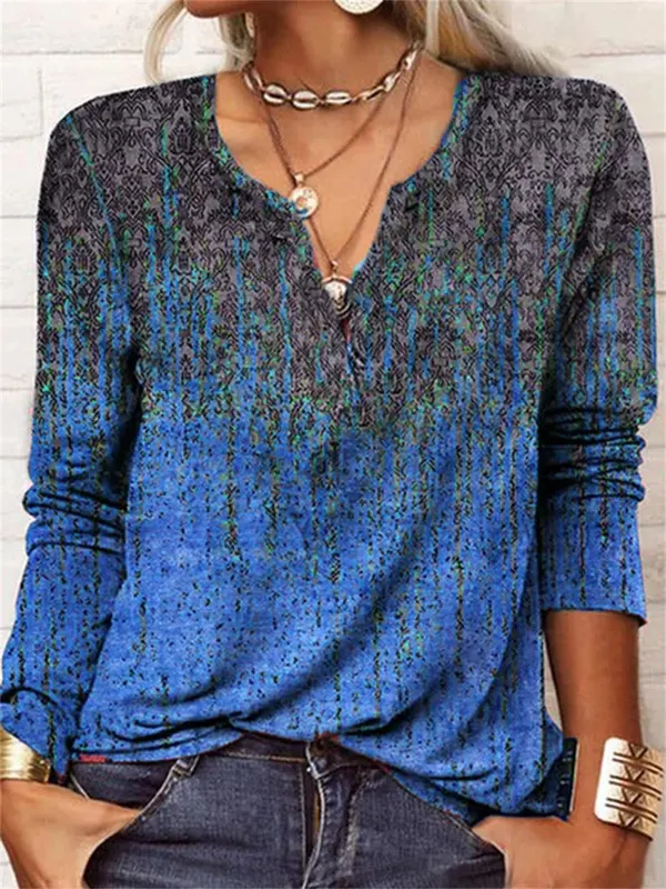 Floral Print Loose V-Neck Blouse