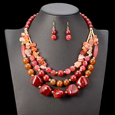 Bohemian Round Bead Necklace and Earrings