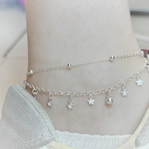 Anklet in 999 Silver with Star and Bead