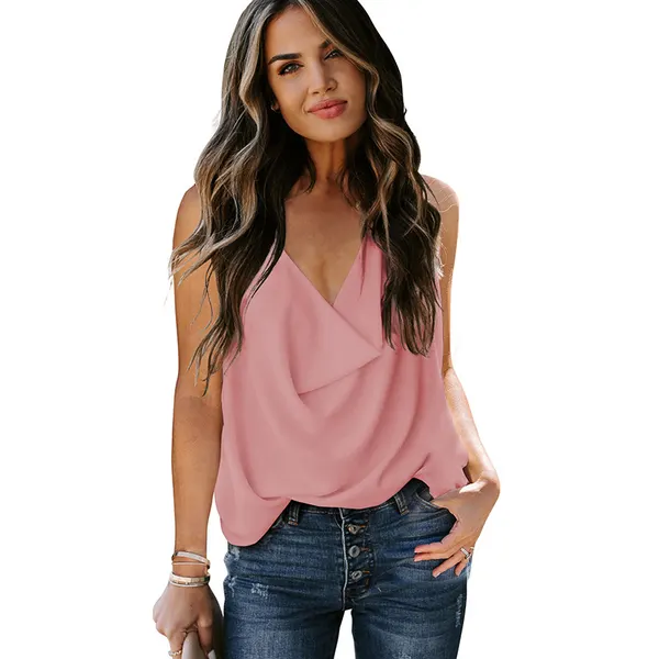 Backless V-Neck Chiffon Tank Top