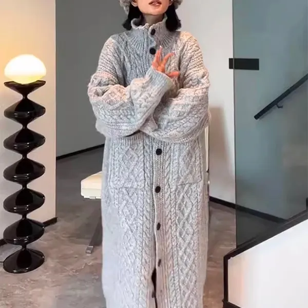 Alpaca Blend Twist Knit Long Cardigan