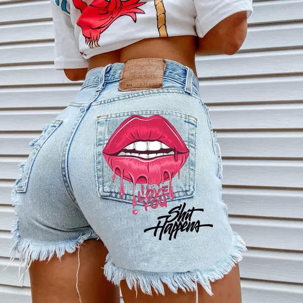 Ripped Straight-Leg Denim Shorts