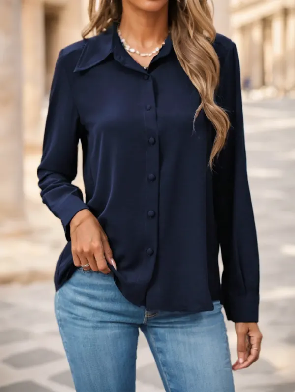 Solid-Colored Regular-Sleeve Shirt