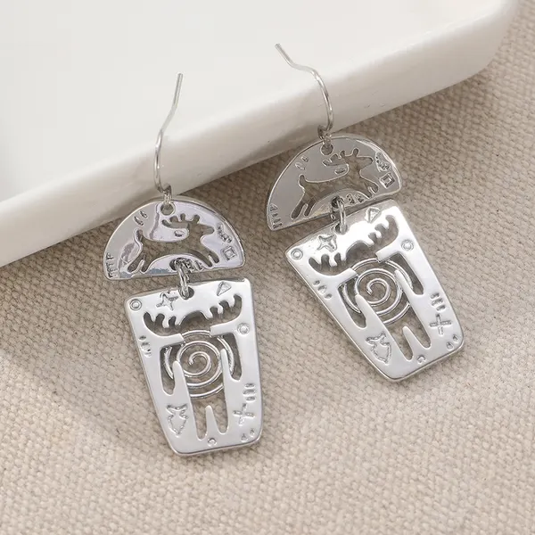 Silver Tone Abstract Cutout Drop Earrings
