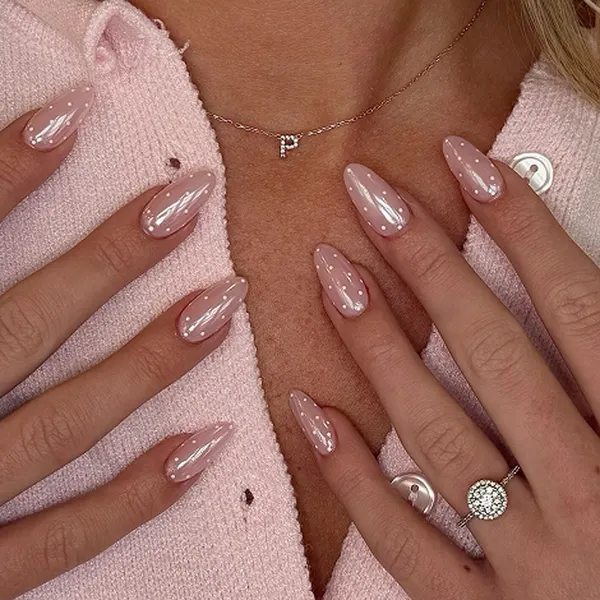 Almond Press-On Nails, French Tip and Gold Foil