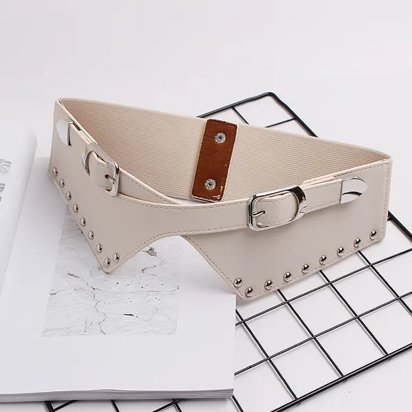Rivet-Trim Wide Elastic Waist Belt