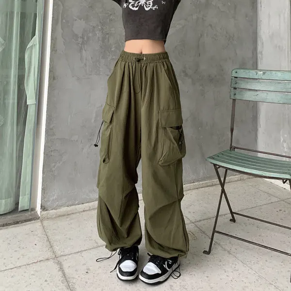 Army Green Straight-Leg Work Pants