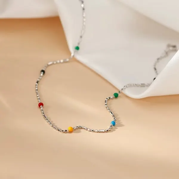 Mixed Enamel Bead 999 Silver Anklet