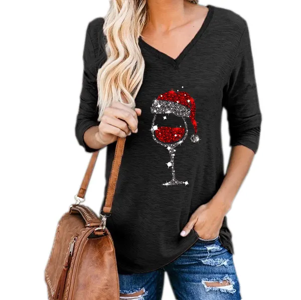 Loose Cotton V-Neck Print Tee
