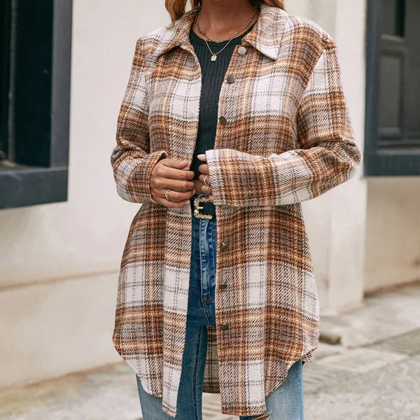 Loose Plush Plaid Shirt Jacket