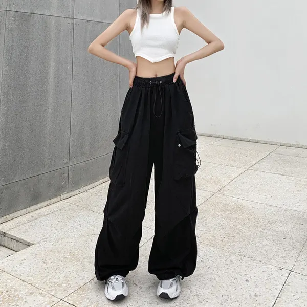 Wide-Leg Work Pants with Drawstring Cuffs