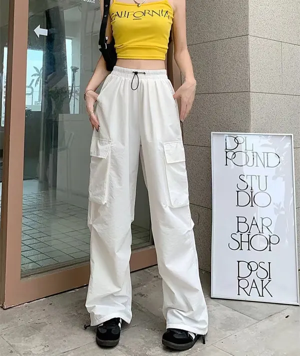 White Cuffed Straight-Leg Work Pants