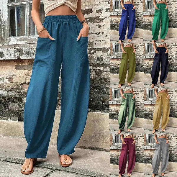 Ice Silk Harem Trousers with Pockets