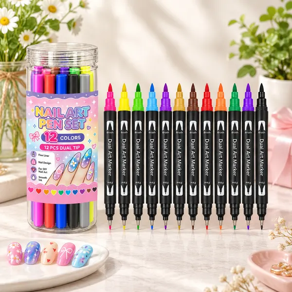 12-Piece Dual-Tip Nail Art Pen Set