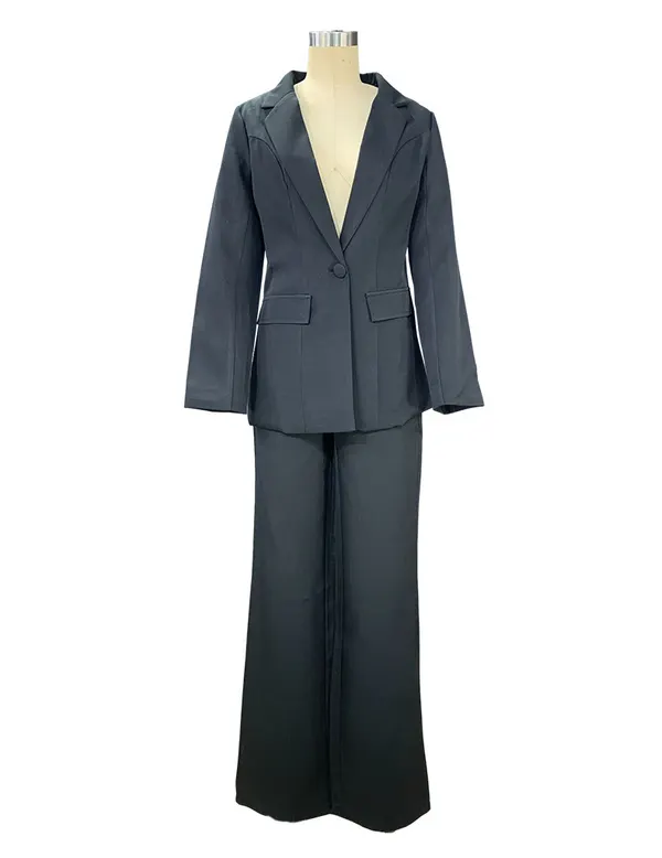 Lapel Blazer and Straight-Leg Trouser Set